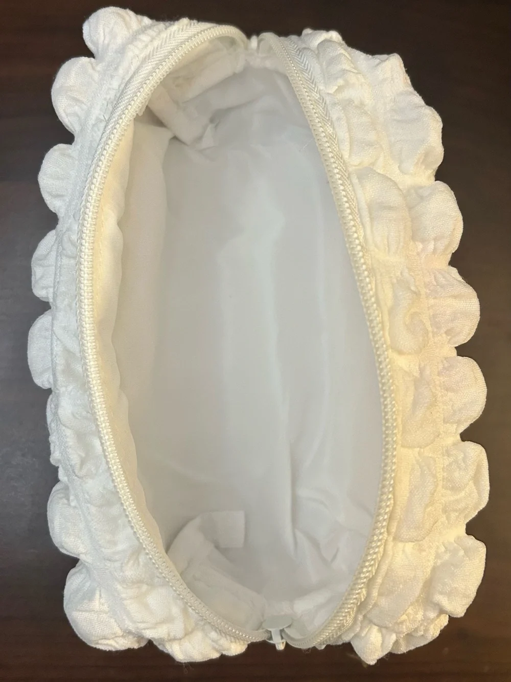 Medicube White Quilted Makeup Bag w/ Ruffles